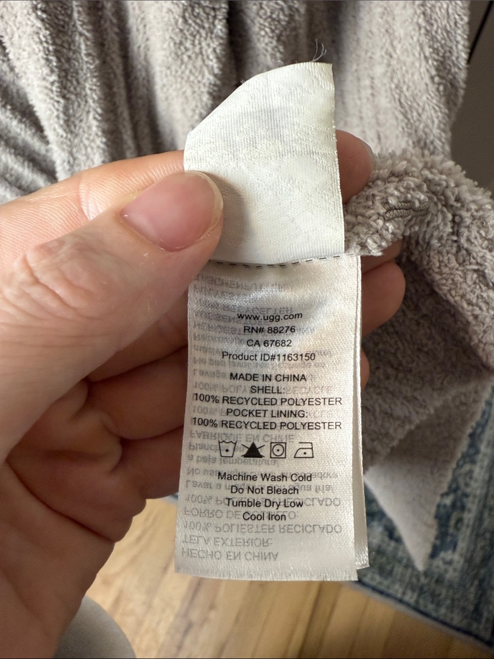 UGG super soft teddy plush mid length robe bathrobe hooded ribbed XL taupe - Picture 11 of 11